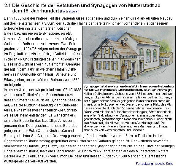 Die virtuelle Rekonstruktion der Mutterstadter Landsynagoge - Die Geschichte der Betstuben und Synagogen von Mutterstadt ab dem 18. Jahrhundert