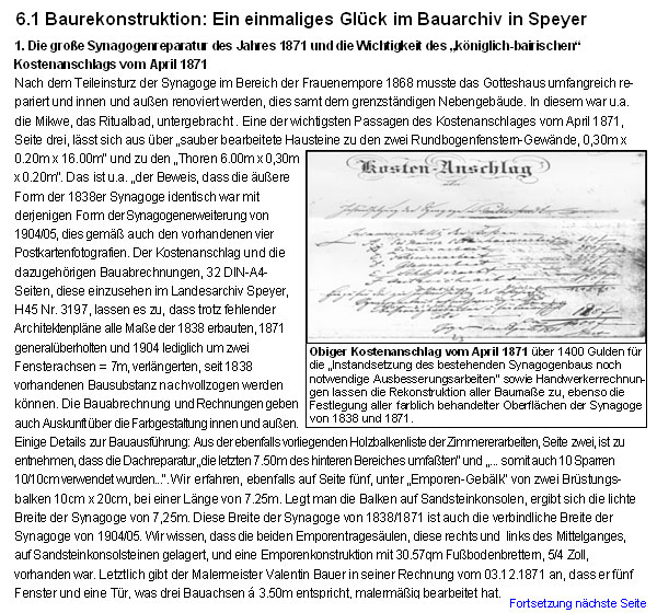 Die virtuelle Rekonstruktion der Mutterstadter Landsynagoge - Baurekonstruktion: Ein einmaliges Gl�ck im Bauarchiv in Speyer